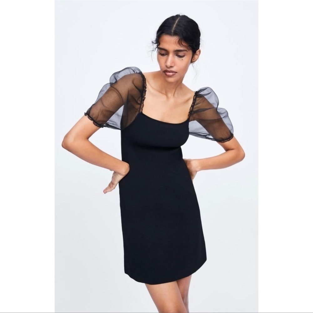 ZARA Black Knit Balloon Sleeve Dress
